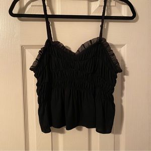 Anthropologie Black Cropped Gathered Tank w/ Trim